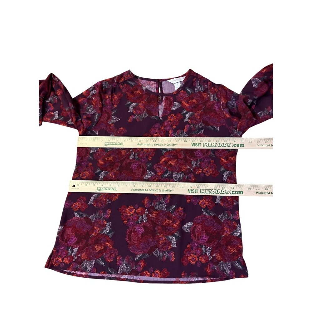 Christopher & Banks Women’s Blouse S Burgundy Floral Long Sleeve NEW - Picture 10 of 15
